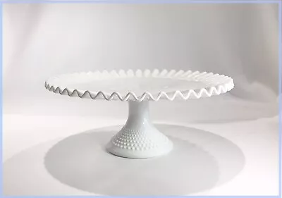 12.75  Fenton HOBNAIL Ruffle White Milk Glass Pedestal CAKE STAND • $58.20