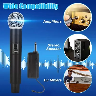 Professional VHF Wireless Handheld Microphone System Karaoke W/Adapter Receiver • $17.97