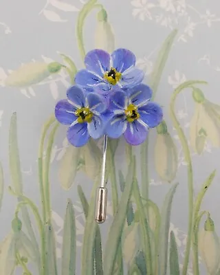 Large FORGET-ME-NOT PIN Blue Flower Friendship Brooch Masonic Pin HAND PAINTED • $13.66