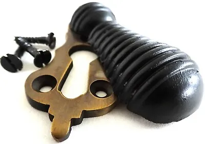£6.99 • Buy Cover Keyhole Escutcheon Rose Wood Wooden Key Hole Door Black Brass  Beehive