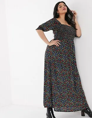 $48 • Buy ASOS CURVE Black Floral Maxi DRESS Size UK 22 BRAND NEW Long Ditsy Off-Shoulder