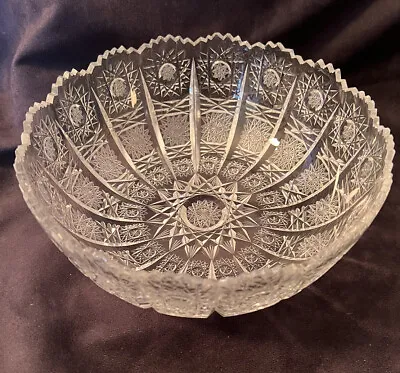10” BOHEMIAN HAND CUT QUEEN’S LACE PATTERN LEAD CRYSTAL BOWL - Sawtooth Edge • $25.50