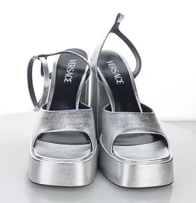 02-10 NEW $594 Women's Sz 39 M Versace 120mm Metallic Leather Platform Sandal • $74.99
