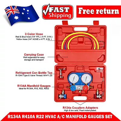 R134a R410a R22 HVAC A/C Manifold Gauges Set Refrigerant 5FT AC Vacuum Pump 60  • $76.99