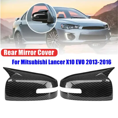 Carbon Fiber Ox Horn Rearview Mirror Cover For Mitsubishi Lancer X10 EVO 2013-16 • $41.59