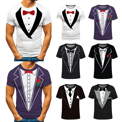 £10.62 • Buy Mens Fake Suit Vest 3D Printed T-Shirt Funny Fake Suit Tuxedo Bow Tie Shirts Top