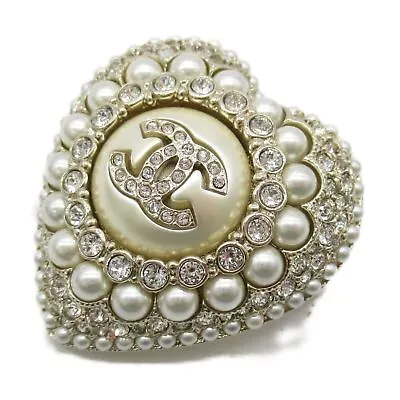 CHANEL Artificial Pearl Heart Brooch Gold Plated Rhinestone Gold Used Women • $1612.40