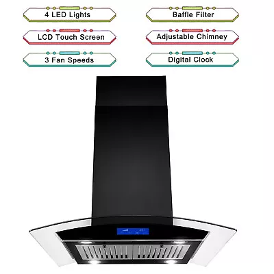 Unbranded 36in Island Mount Range Hood 900CFM Tempered Glass Touch Control W/LED • $299.99