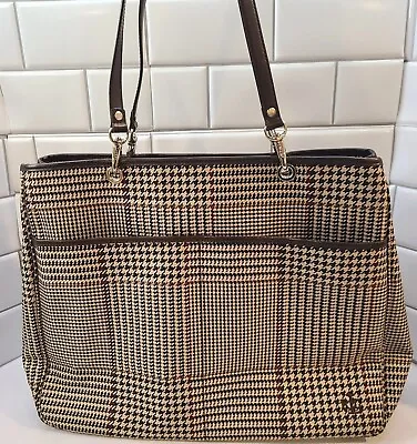 Lauren Ralph Lauren Houndstooth Brown  Shoulder Bag Tote Handbag Dark Academia • $29.99