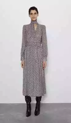 ZARA Ladies Printed Dress & Pleated Skirt In Brown/Beige Size XS • £5