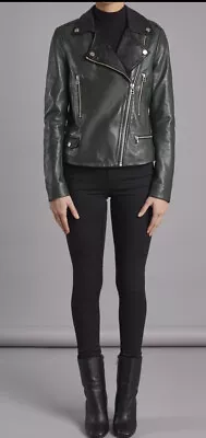 NWT Muubaa London Leather Biker Moto Jacket Black M1117 Women's US 6 / UK 10 • $45.99