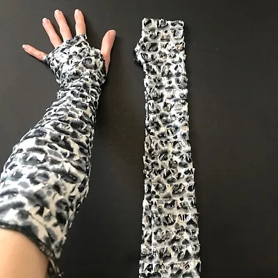 Animal Print Gloves Ruffle Armwarmers Cat Costume Dance Arm Warmers Cheetah Gray • $17