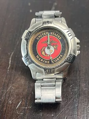 Medallion Dial US Marine Corps Watch Steel USMC Emblem Red Black Face - Untested • $19.95