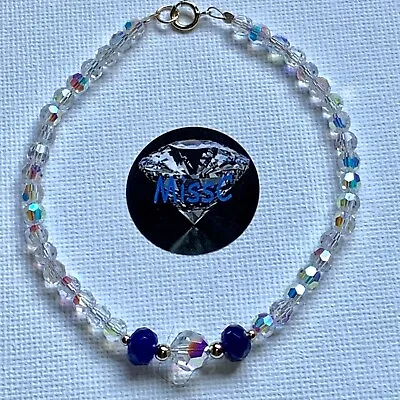 9ct Gold Natural Sapphire And Swarovski Beaded Bracelet Handmade In Uk • £42