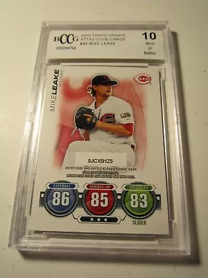 2010 Mike Leake Baseball Card #45 Bccg Beckett Graded Gem 10 Bba-13 • $28.60