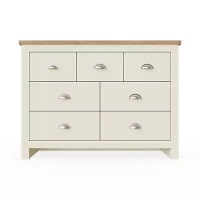 7 Drawer Chest Storage Bedroom Cabinet Furniture Cream Oak • £155.99
