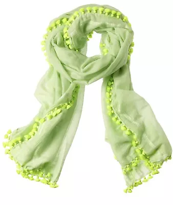 Dupatta Lila Pom Pom Scarf/ Pareo Fluo Bud Neon/Green Silk/Cotton • $130.99