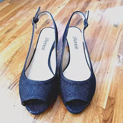 J. Renee Jenvey Black Glitter Fabric Evening Shoes Women's Size 7 WW • $12.95