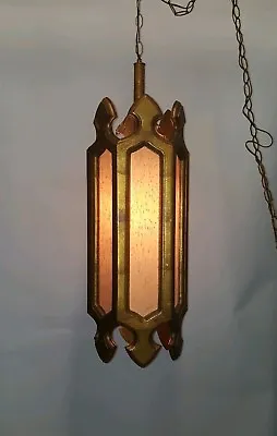 Antique Mid Century Gothic Wood Cloth Hanging Chandelier • $89