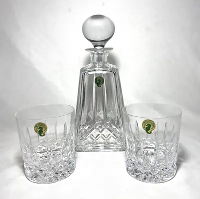 WATERFORD ~ Crystal SPIRIT DECANTER SET W/2 DBL OLD FASHIONED GLASSES (Lissadel) • $250