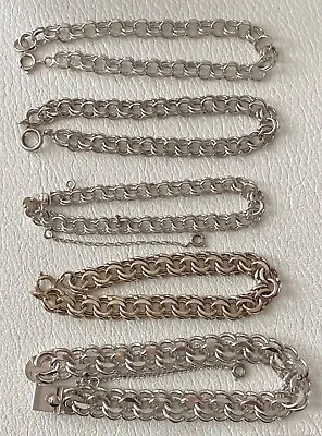 Vintage Sterling Silver Fixed Double Chain Starter Charm Bracelet CHOICE • $39.95