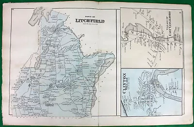 1879 Caldwell & Halfpenny Maine Kennebec County Clinton East Vassalboro Plus Map • $29.99