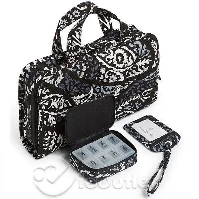 Vera Bradley Travel Bundle Cosmetic Bag Pill Box Case Luggage Tag - Paisley Noir • $44.95