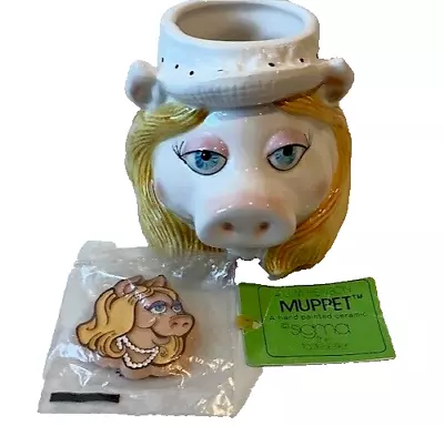 Vintage Miss Piggy Muppets Sigma Ceramic Cup/mug & Miss Piggy Pin • $12.95