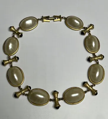 Signed Maresco Faux Ivory Pearls Cabochon Gold Tone Choker Necklace 14” Vintage • $49.99