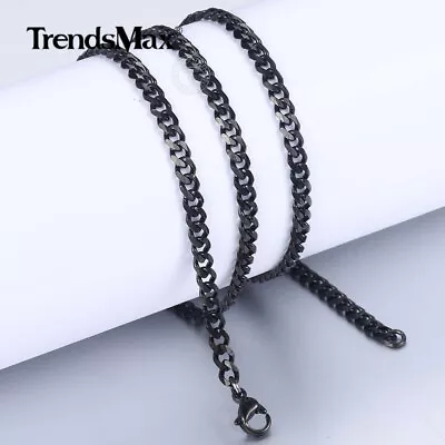 Men's Black Stainless Steel Cuban Necklace Curb Chain 3/5/7/9/11mm Wide Jewelry • $7.99