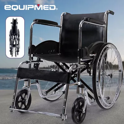 EQUIPMED Folding Manual Wheelchair Self Propelled Chrome 24  Wheel Chair • $183
