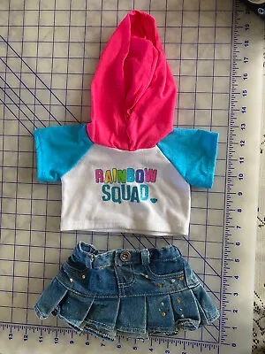 Build A Bear 2 Pc Y Set Rainbow Squad Hoodie Sequined Jean Skirt • $7.50