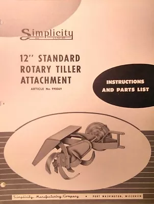 Simplicity Walk-Behind WARDS Tractor 12  Tiller Implement​ Owner & Parts Manual • $34.99