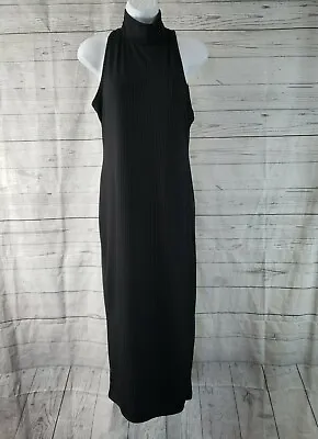 Nasty Gal Womens Money Moves Midi Dress Sz 12 Black Ribbed Sleeveless • $14.99