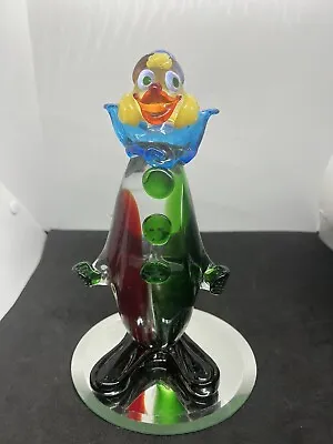 Vintage Murano Hand Blown Glass Clown Multi Colors 9  Tall Figurine Italy • $44.99