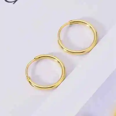 9CT GOLD CHILDREN'S 10mm HINGED SLEEPER HOOP EARRINGS - CHILD'S - • £10.95