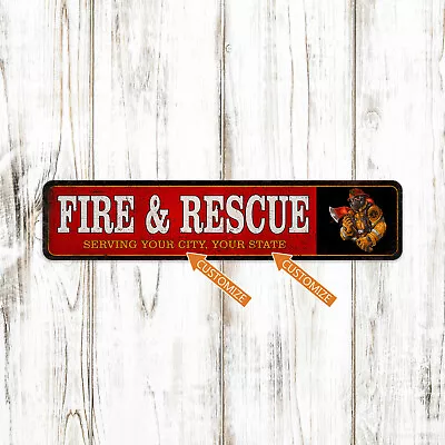 Personalized Fire & Rescue Sign Fire Station Decor Fireman Chief 104182002069 • $19.95