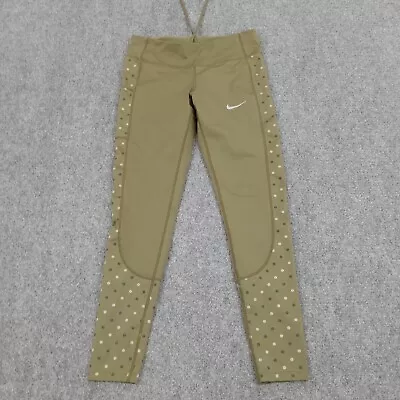 Nike Leggings Womens Medium Green Polka Dot Dri-Fit Running Stretch Causal • $19.99