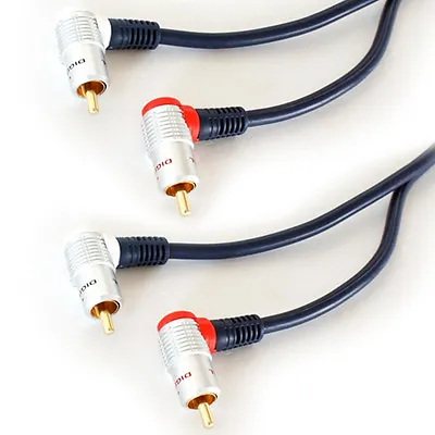 1.5m 2 RCA PHONO Right Angled Male Cable Lead Audio Interconnect 90 Degree Amp • £9.49