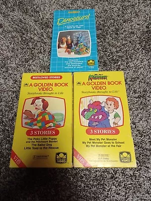 3 Golden Book Video Kids VHS Tapes  - My Pet Monster Dinosaurs! • $9.95