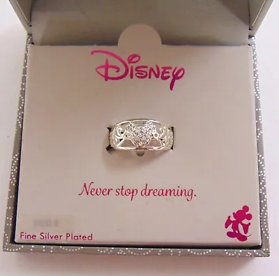 NIB Disney Mickey Mouse Ring Silver Plated Never Stop Dreaming Size 8 • $24.95