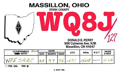 Massillon Ohio WQ8J QSL Radio Postcard • $2.25