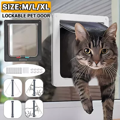 4-Way Lockable Magnetic Large Cat Flap Pet Door Staywell Dog Tunnel Guard UK • £6.92