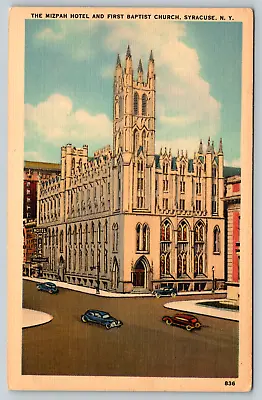 NY Church Syracuse Mizpah Hotel First Baptist Cathedral C1940s Vintage Postcard • $4.99