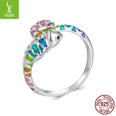 Fashion 925 Sterling Silver Chameleon Opening Finger Ring For Women Gift Jewelry • $13.45