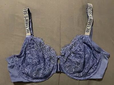 NWT Victoria Secret VERY SEXY Fabulous Full Cup Lace Bra Shine Strap Blue 38DD • $38.50