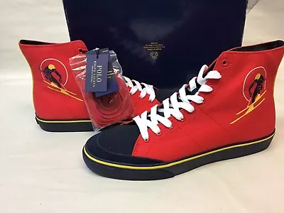 Polo Ralph Lauren Men's Solomon Canvas Sneaker Alpine Downhill Ski -RED SZ 11.5 • $34.50