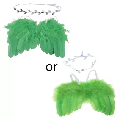 Angel-Feather Photo Props With Leaves Headband White Infant Angel Wing • £5.22