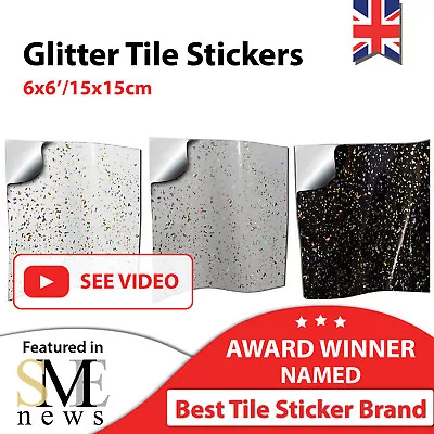 £0.99 • Buy Glitter Tile Stickers Black White Grey Transfers 6x6 Waterproof 15x15cm Kitchen