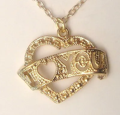 I Love You 18  Eternity Heart Necklace Gold Plated; Valentine's Day NEW • $8.95